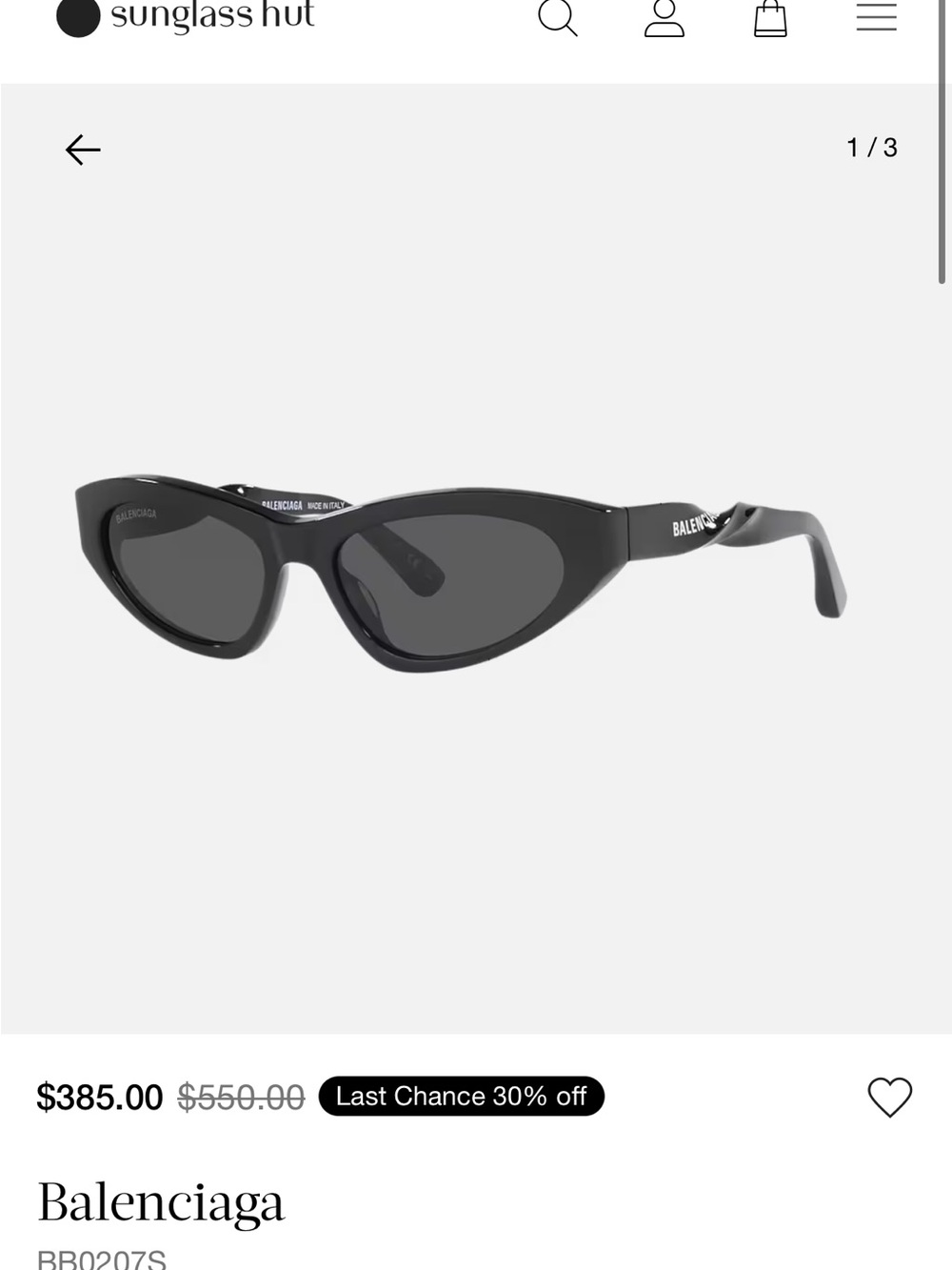 Balenciaga Black Cat-Eye Sunglasses with Dark Lenses